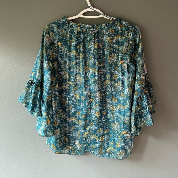 Lauren Conrad Floral Frenzy Ruffled 3/4 Sleeve Blouse, Bell Sleeves, Western - Picture 5 of 14